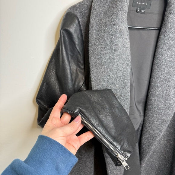 Theory Laura Leather Sleeve Open Jacket M - Picture 6 of 9